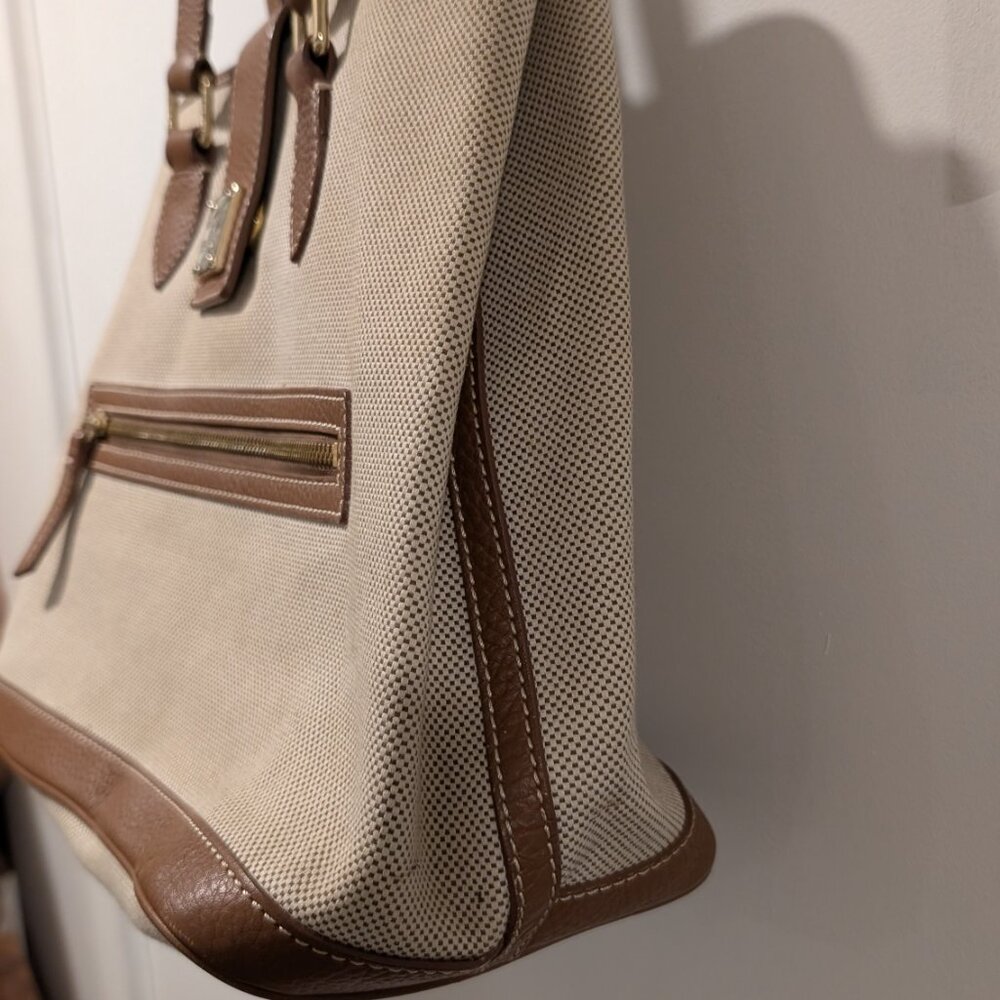 Dooney & Bourke 1975 Donegal Canvas Tote Leather Trimmed Ivory Brown Trim - Picture 7 of 12